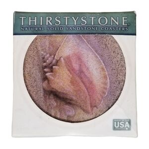 ThirstyStone Natural‎ Solid Sandstone Coaster Set 2004 Seashell Design 4pc NIB